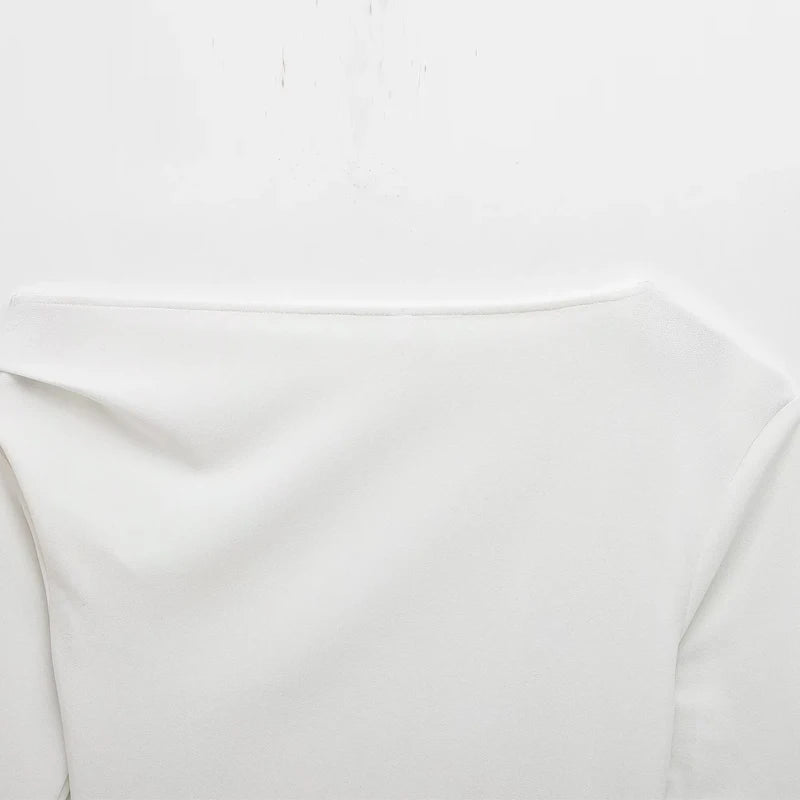 HXAO Womens Tops Off Shoulder Cropped Asymmetrical Top Spring 2025 Woman Ruffled Plain T-Shirts Long Sleeve Top Women's Blouses