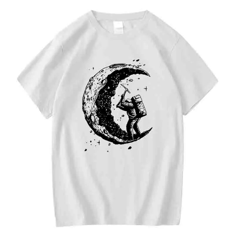 Men's High Quality Cotton Blend Moon Print Casual Summer Cool Short Sleeve Men Tshirt Loose t-shirt Male Tee Shirts Male Tee Top