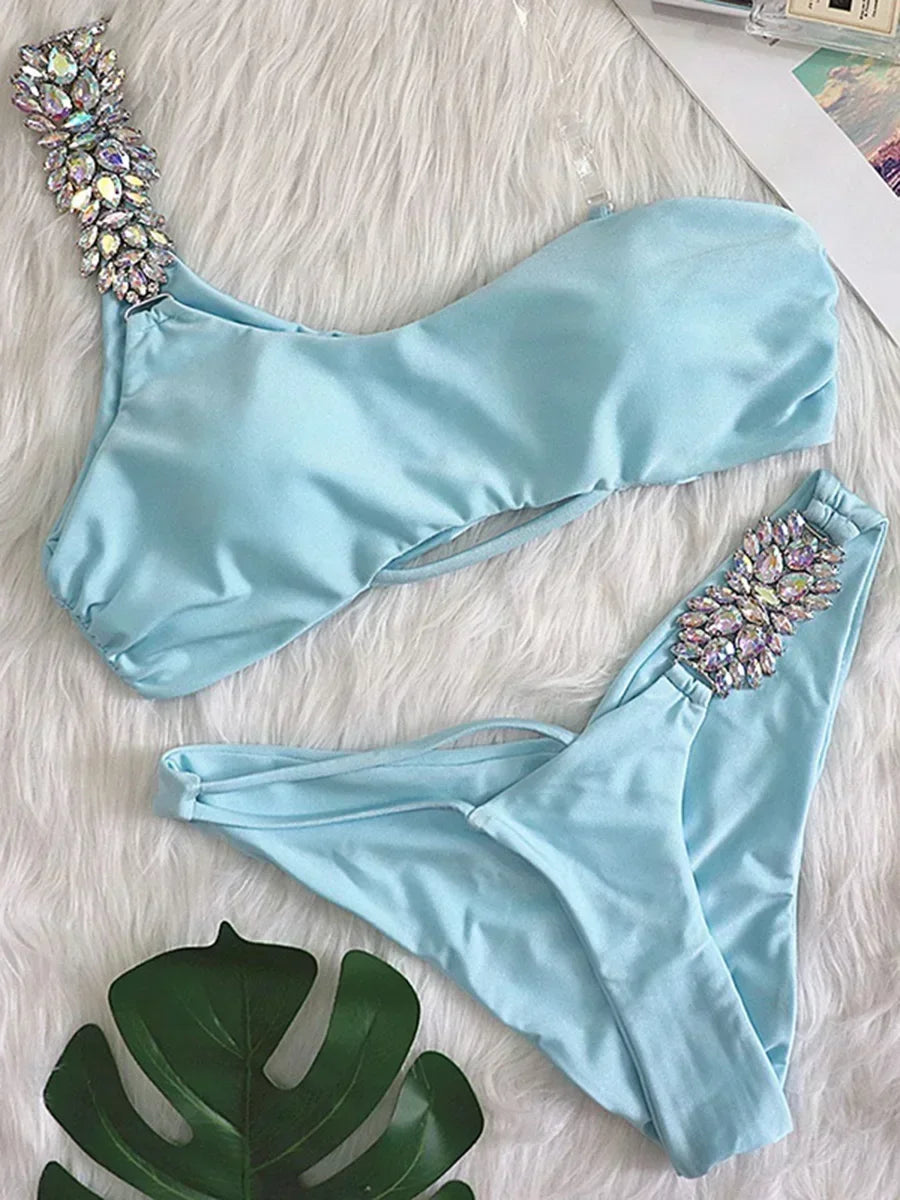 2025 Rhinestone Swimsuit Women Bikinis Crystal Diamond Bikini Set Metal Chain Swimwear female Luxury Aristocratic Swimming Suit
