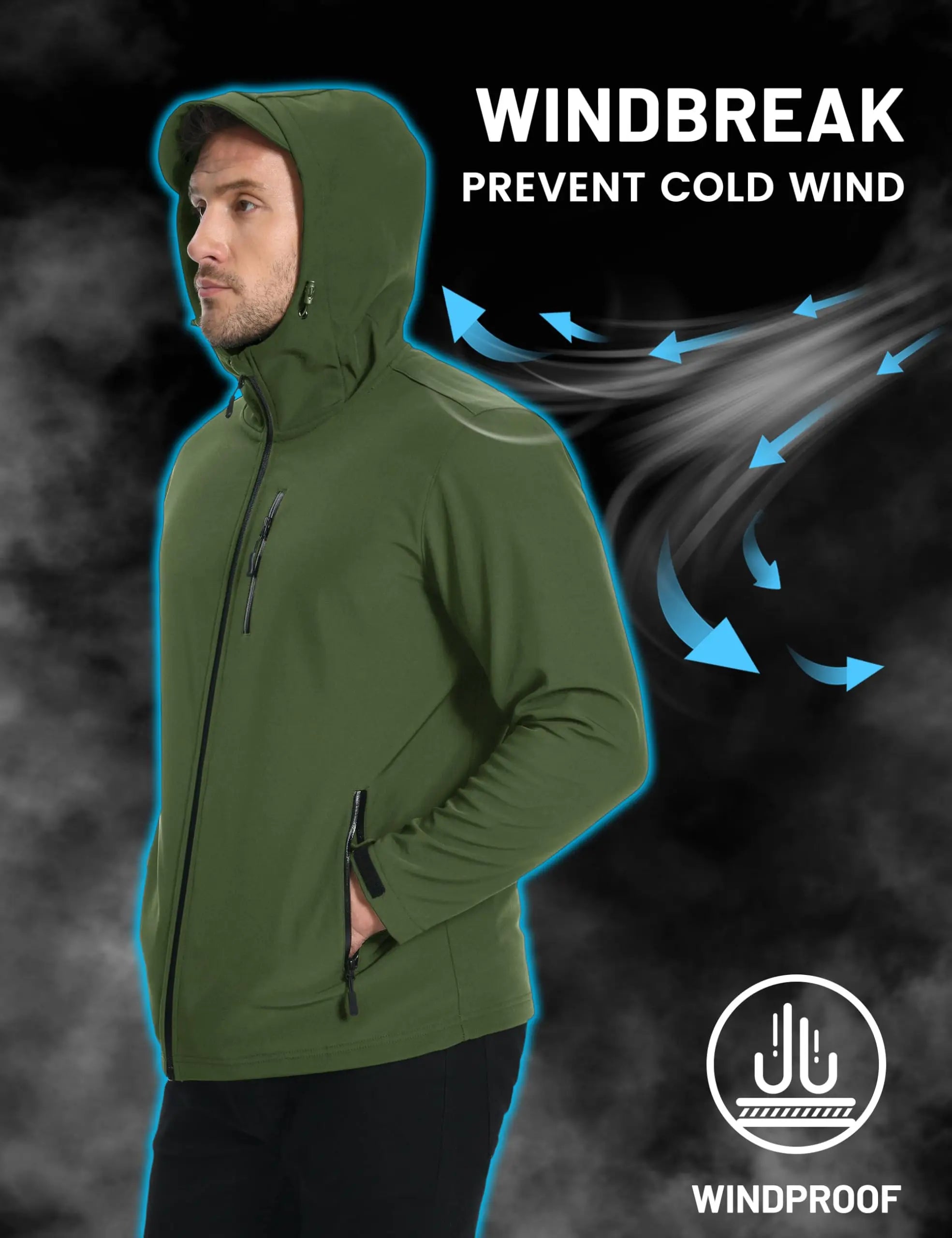 TACVASEN Hooded Softshell Jacket Mens Waterproof Rain Jacket Fleece Lined Work Jacket Outdoor Trekking Hiking Windbreaker Male