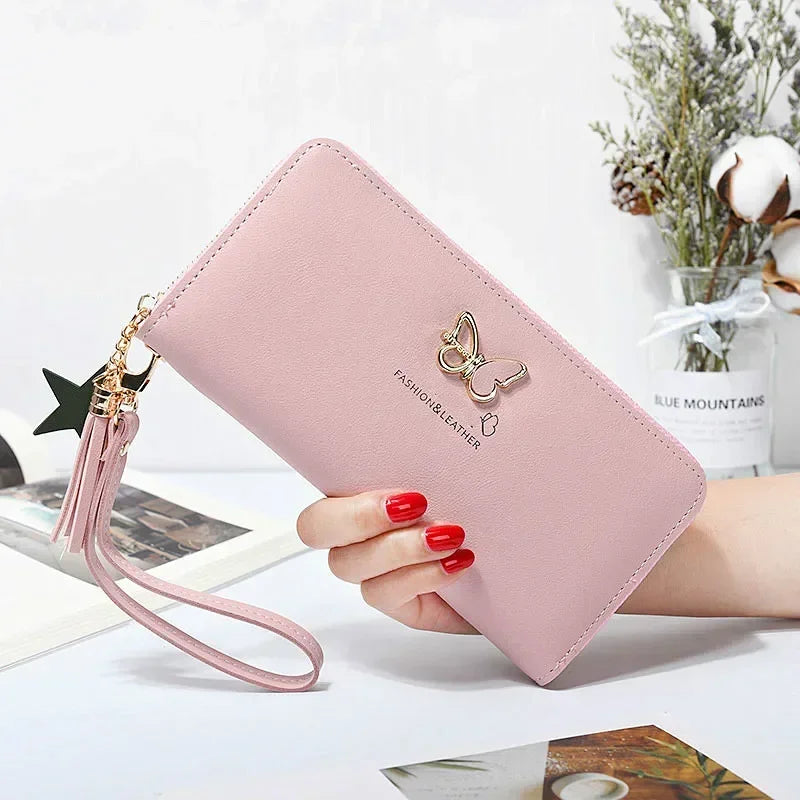 Fashion Butterfly Women Wallet Wrist Handle Phone Case Long Section Money Pocket Pouch Handbag Women's Purse Card Holders 2023