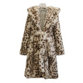 Women's leopard print faux fur coat fox fur long coat Wool hooded warm winter mink trench coat