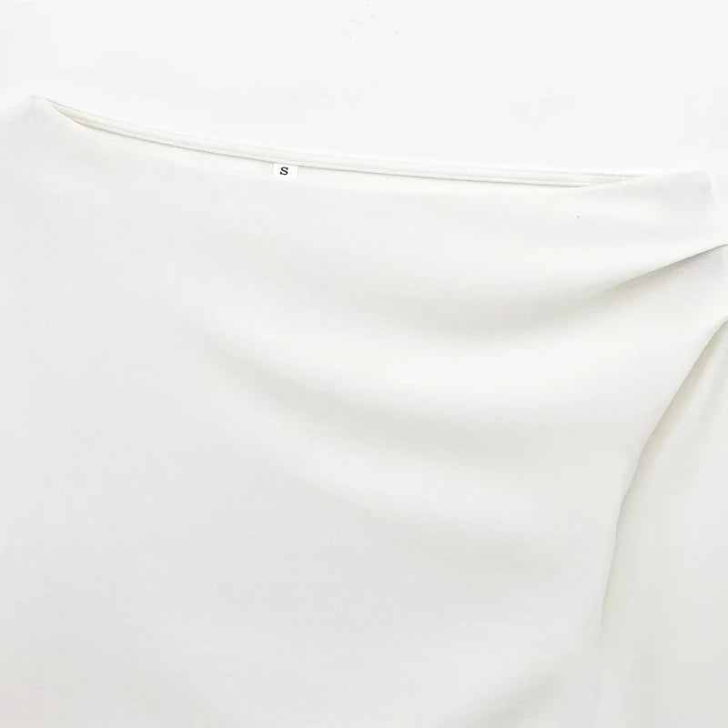 HXAO Womens Tops Off Shoulder Cropped Asymmetrical Top Spring 2025 Woman Ruffled Plain T-Shirts Long Sleeve Top Women's Blouses