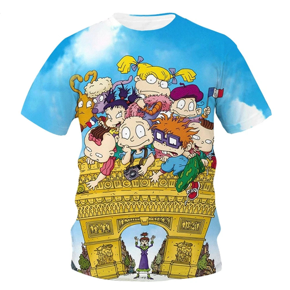 Summer fashion, novelty, creativity, 3D printing, anime character printing, fun, casual, comfortable short sleeved T-shirt