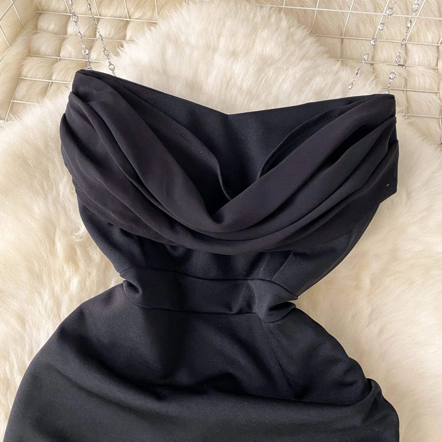 Sexy  Swinging collar Slip Dress pleated sweet Chic Vintage Evening Party Club Women Chic Slim Pencil dresses