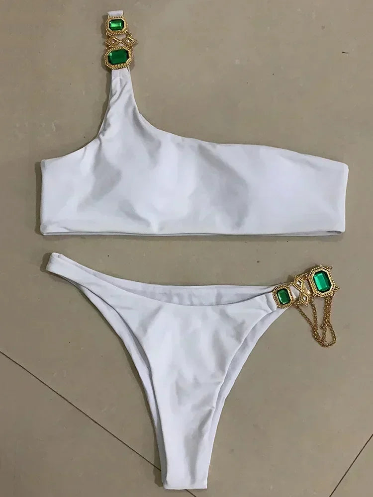 2025 Rhinestone Swimsuit Women Bikinis Crystal Diamond Bikini Set Metal Chain Swimwear female Luxury Aristocratic Swimming Suit