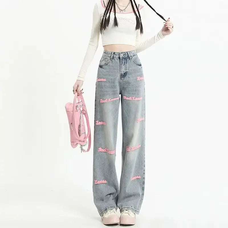 Spring Autumn Women Sweet Strawberry Sweater Cardigan Shirts Denim Pants 1 or 3 Piece Set Lady Fashion Knit Tops Jeans Outfits