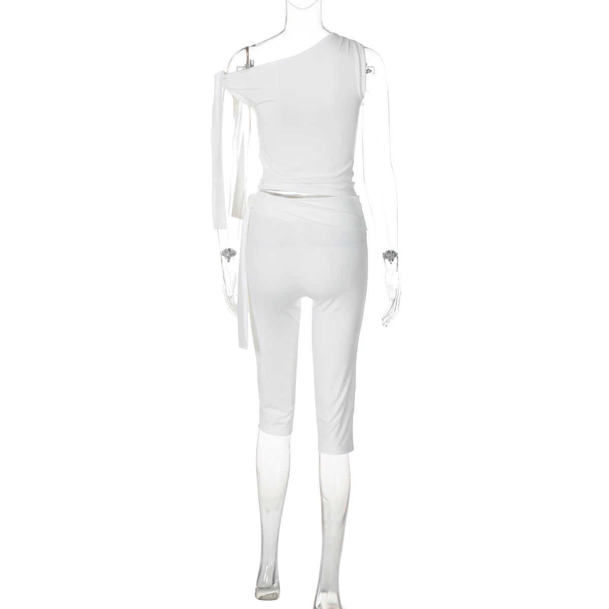 Hugcitar Fashion 2 Pcs Sets Solid One Shoulder Sleeveless Draped Sexy Top Knee Length Pants Women Y2K Outfits Festival Party