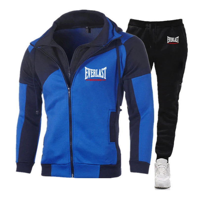 Everlast 2025 Spring Autumn Popular Comfortable Sports Sets Men's Cardigan Zipper Splicing Hoodies+Casual Sweatpants Suit