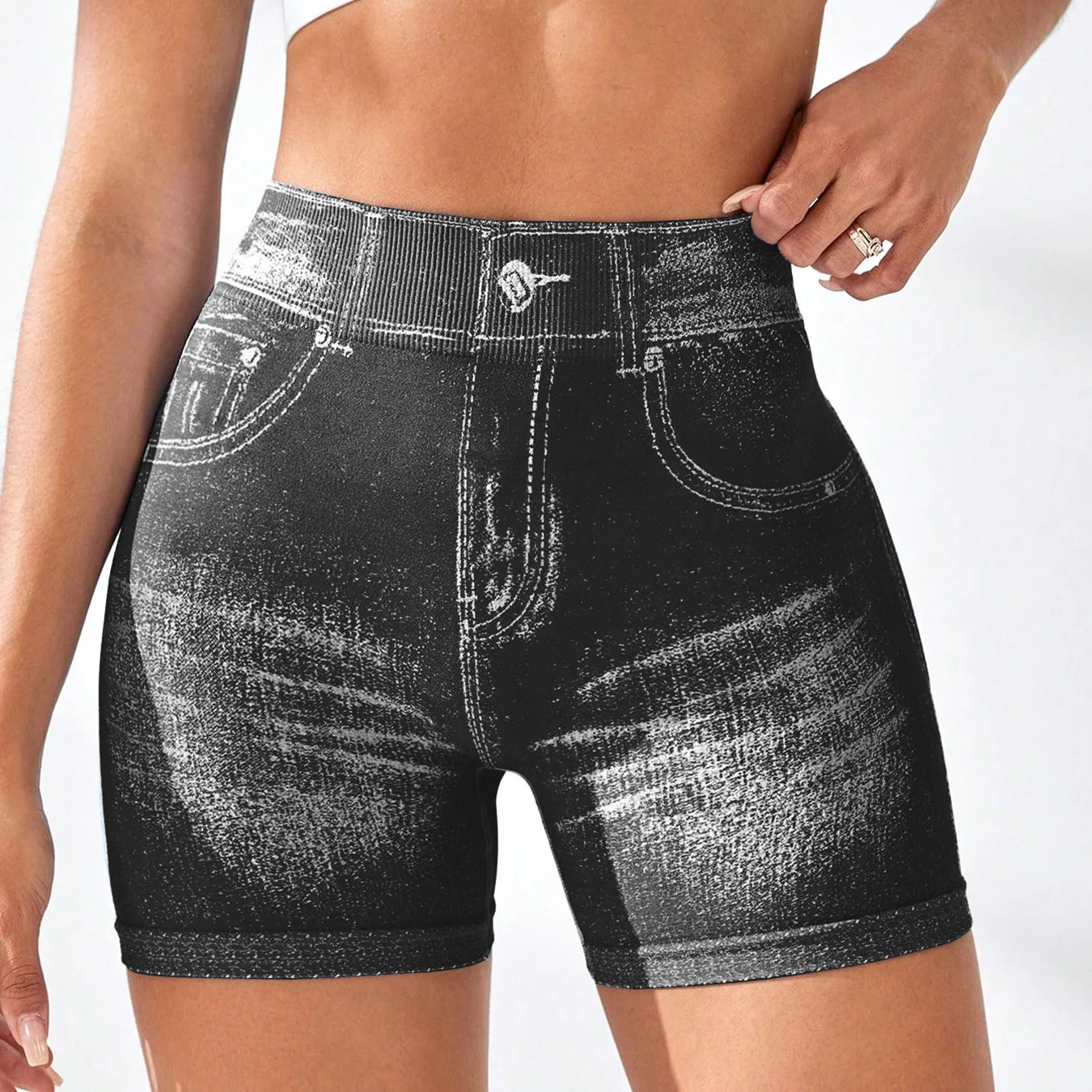 Hot Sexy Imitation Denim Seamless Yoga Shorts for Women Running Sports Leggings Female Ruched Skinny Gym Fitness Short Pants