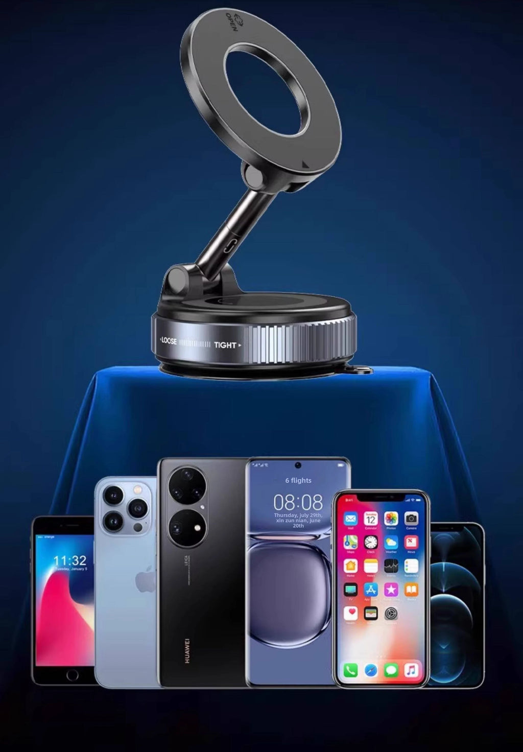 Strong Magnetic Car  Phone  Holder Foldable 360° Adjustable Vacuum Suction Mount Universal for Car, Desk, Bathroom