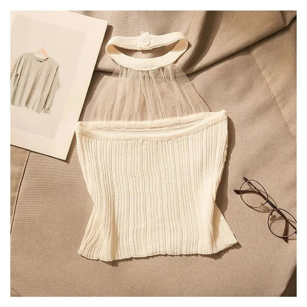Women Tank Top Mesh Halter Neck Knitted Short Vest Korean Fashion Style Pure Hot Gilr Sexy Knit Girl Pullover Clothing