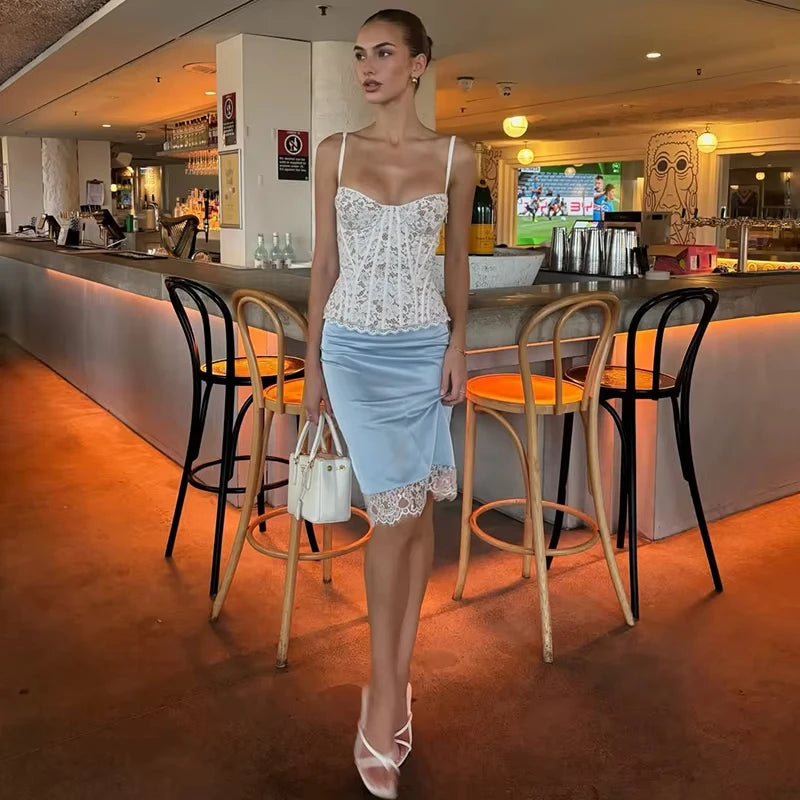 Sexy Slim Perspective Lace Corset Vest Women's Y2K New Slim Sleeveless Tanks Fishbone Waist Lace Up Summer Sexy Sleeveless Camis