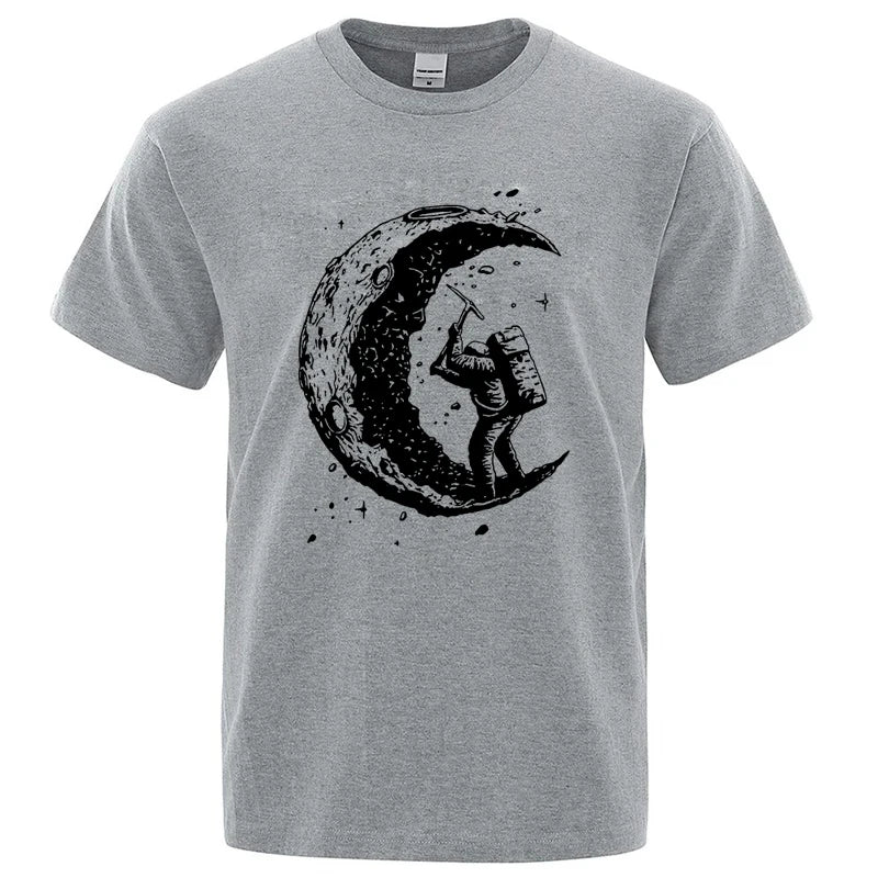Men's High Quality Cotton Blend Moon Print Casual Summer Cool Short Sleeve Men Tshirt Loose t-shirt Male Tee Shirts Male Tee Top