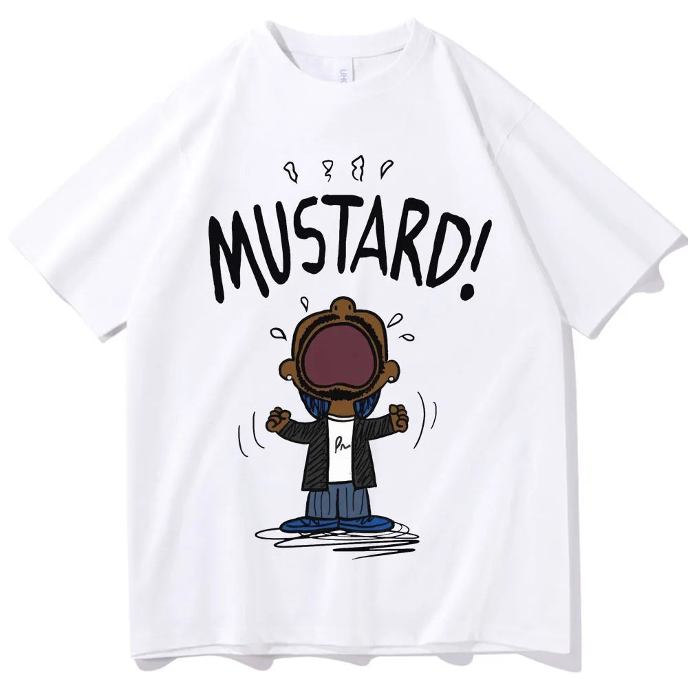 Funny Kendrick Lamar MUSTARD Meme T-Shirt Unisex Short Sleeve Hip Hop100% Cotton Graphic Summer Tee Loose Music Lover Apparel