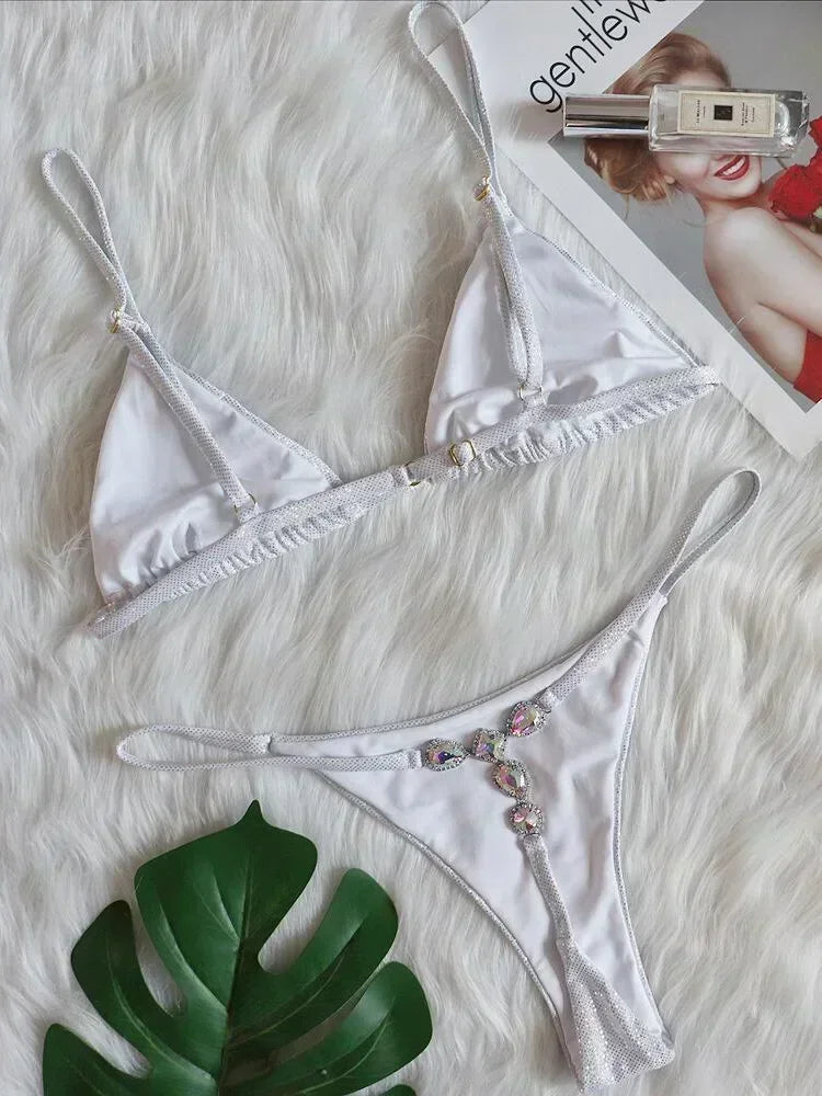 2025 Rhinestone Swimsuit Women Bikinis Crystal Diamond Bikini Set Metal Chain Swimwear female Luxury Aristocratic Swimming Suit