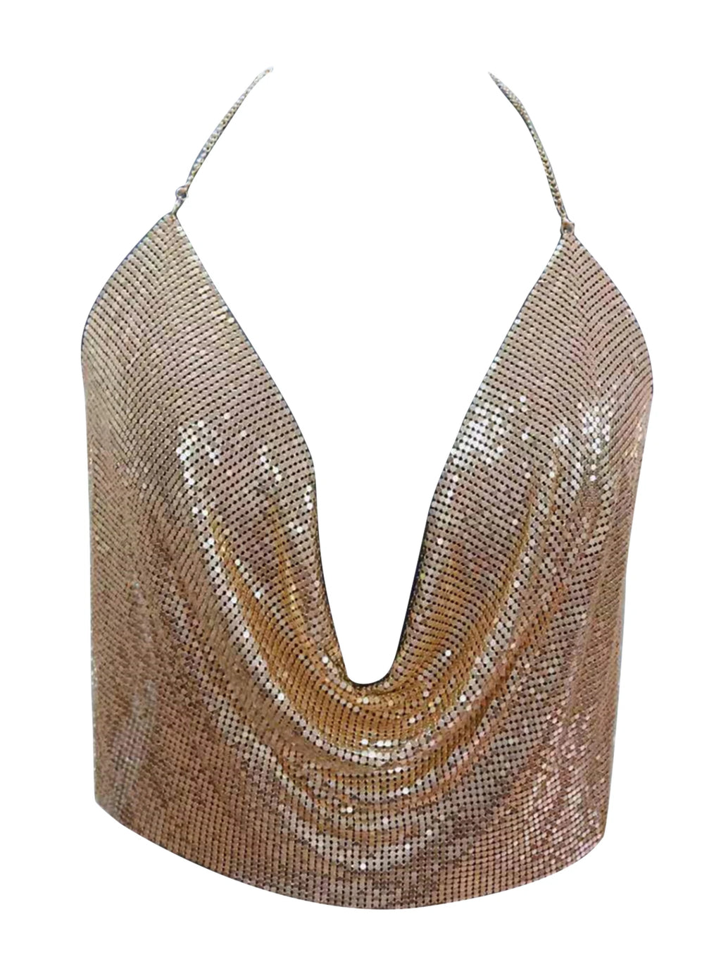 Sexy Halter Tank Tops Shining Metal Sequins Backless Low-Cut Tank Camisole For Women