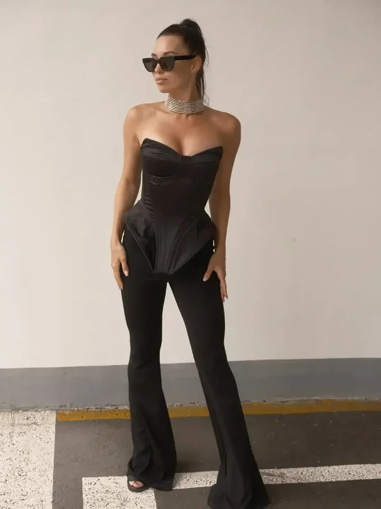 Sexy Fishbone Strapless Short Top Women Chic Sleeveless Off-shoulder Backless Waist Cinching Tops 2026 Lady Evening Party Blouse