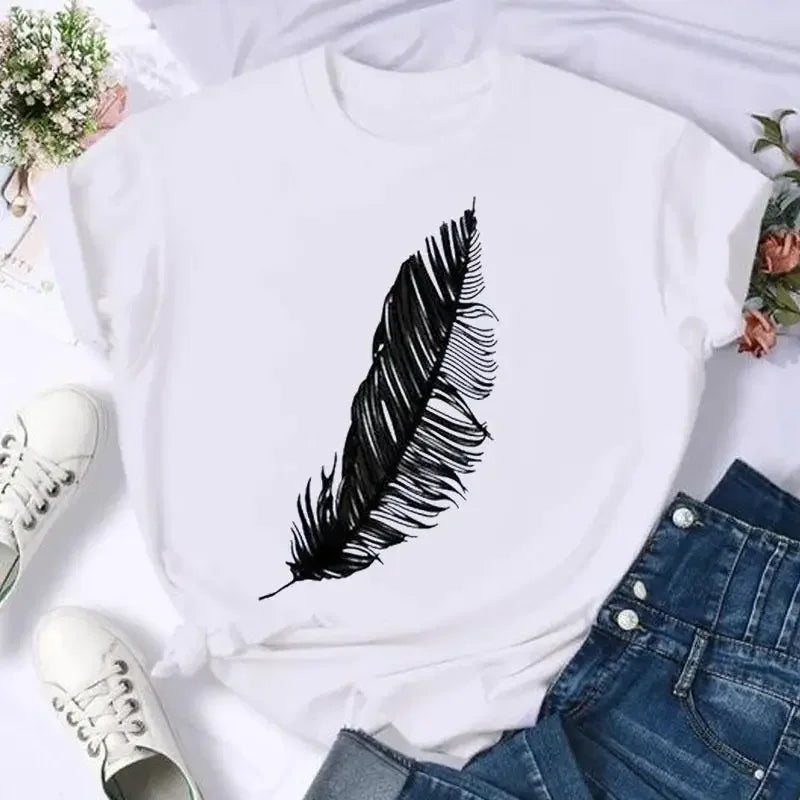 Women's Moon Print Short Sleeve T-Shirt Casual Cartoon Print Retro T-Shirt Graphic T Shirts Women Clothing Summer Streetwear Y2K