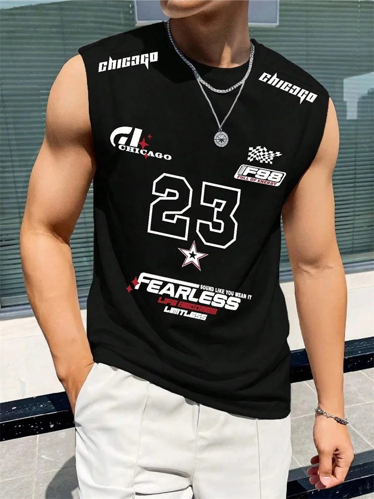 The 2025 Summer Men's Round-neck Vest Is A Simple, 23-letter Printed Street Fashion Casual Wear That Is Breathable