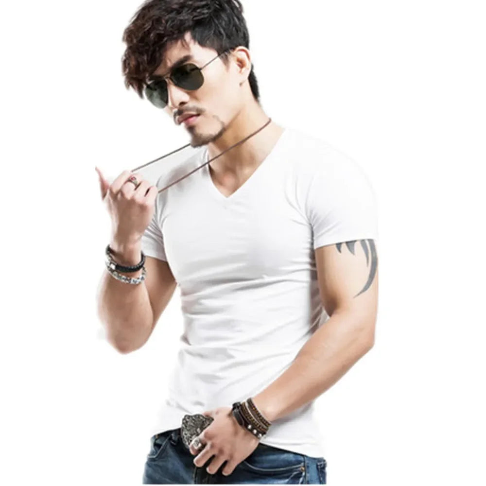 2026 Brand New Men T Shirt Tops V neck Short Sleeve Tees Men's Fashion Fitness Hot T-shirt For Male Man T-shirt Size 5XL