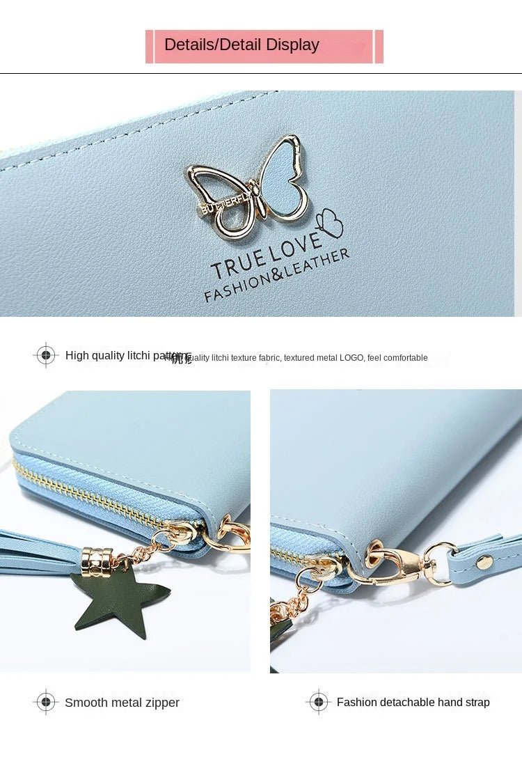 Fashion Butterfly Women Wallet Wrist Handle Phone Case Long Section Money Pocket Pouch Handbag Women's Purse Card Holders 2023