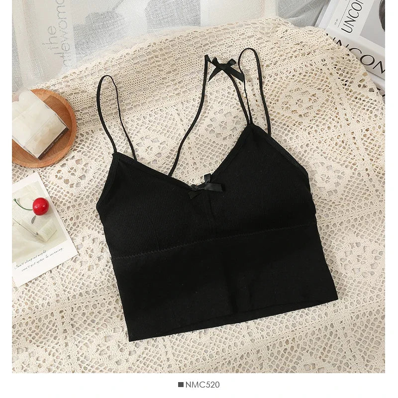 Sexy solid color crop tops sports spaghetti strap tanke top women built in bra off shoulder sleeveless omighty camisole hot