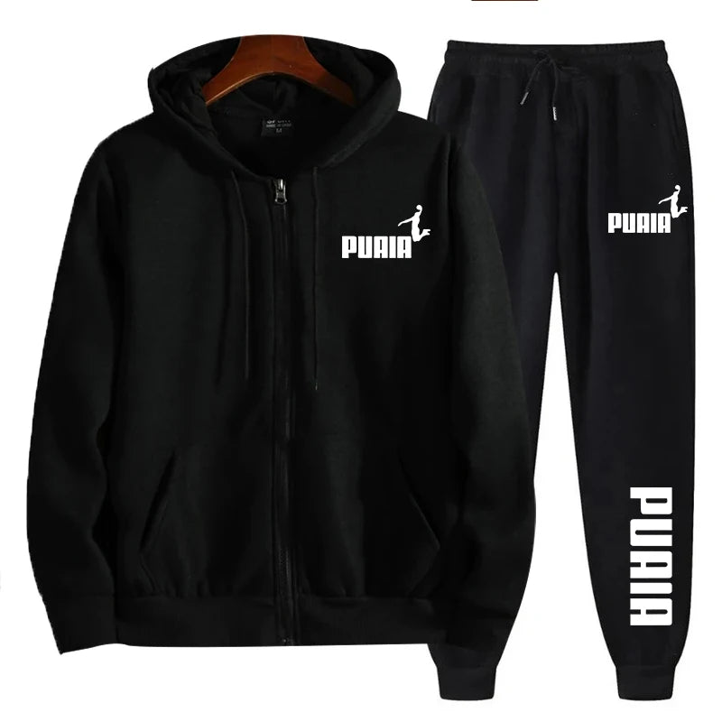 2025 new men's sportswear trend printed hooded sweatshirt pants 2piece set casual zipper jacket set daily clothing autumn winter