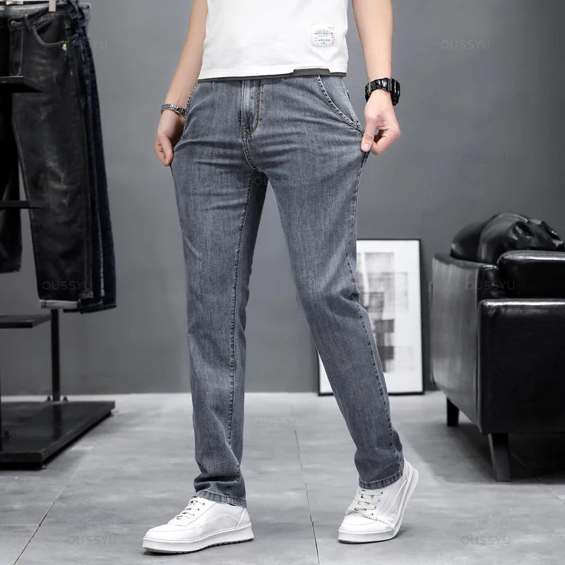 Autumn Stretch Skinny Jeans Men Fashion Casual Slim Fit Denim Designer Elastic Pants Grey Brand Trousers Male Large size 38 40