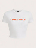 I Love Jesus Letter Printing Crop T-Shirt Sexy Summer Women'S Short Sleeve Comfortable Breathable Soft Stretch Female Clothes