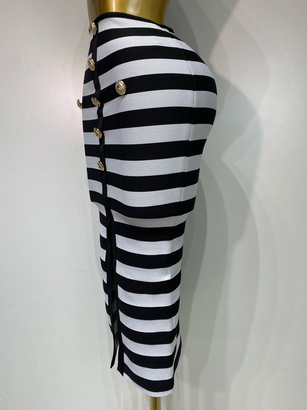 Women Sexy Off Shoulder Striped Button Two Piece Mini Bandage Set 2025 Celebrity Designer Evening Party Luxury Birthday Outfit