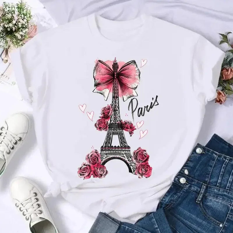 Women's Moon Print Short Sleeve T-Shirt Casual Cartoon Print Retro T-Shirt Graphic T Shirts Women Clothing Summer Streetwear Y2K