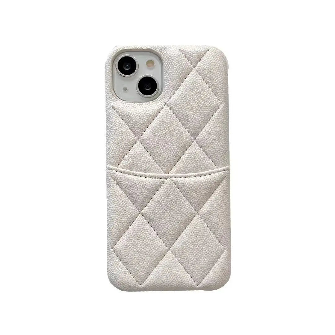 Luxury Lychee Texture Leather Card Bag Solid Color Wallet Phone Case for iPhone 17 16 15 14 Pro Max Black White PU Hard Cover