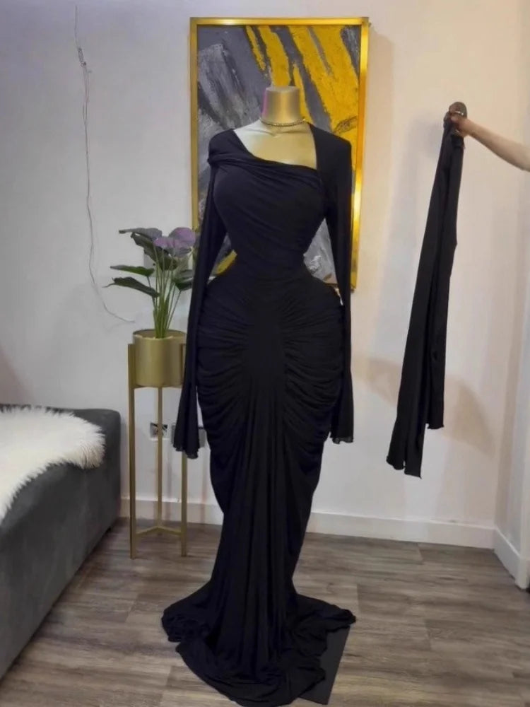 Wmstar Dress Women Wholesale Fashion Evening Dress with Slanted Collar and Pleated Style Long Length Drop Shopping 2025