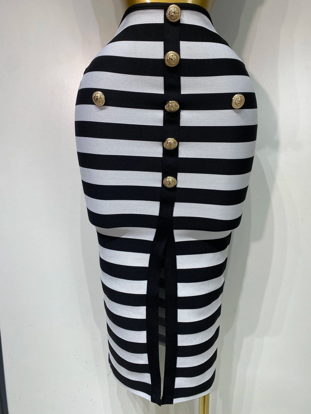 Women Sexy Off Shoulder Striped Button Two Piece Mini Bandage Set 2025 Celebrity Designer Evening Party Luxury Birthday Outfit