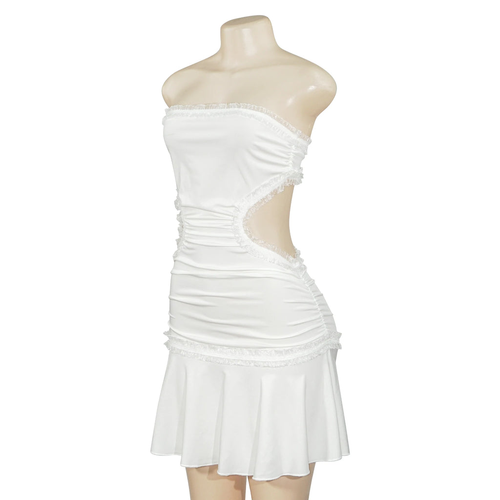 Sexy Lace Splice Backless Dress Cross-Border Short Skirt with Strap Bridesmaid Women's Fashion Trendy Mini Dress