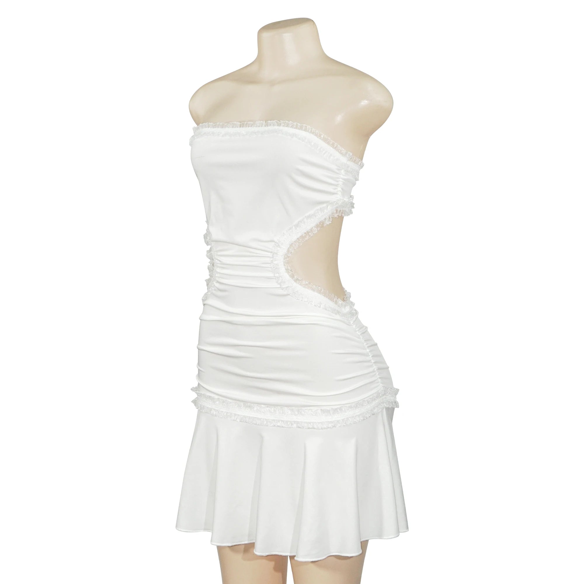 Sexy Lace Splice Backless Dress Cross-Border Short Skirt with Strap Bridesmaid Women's Fashion Trendy Mini Dress