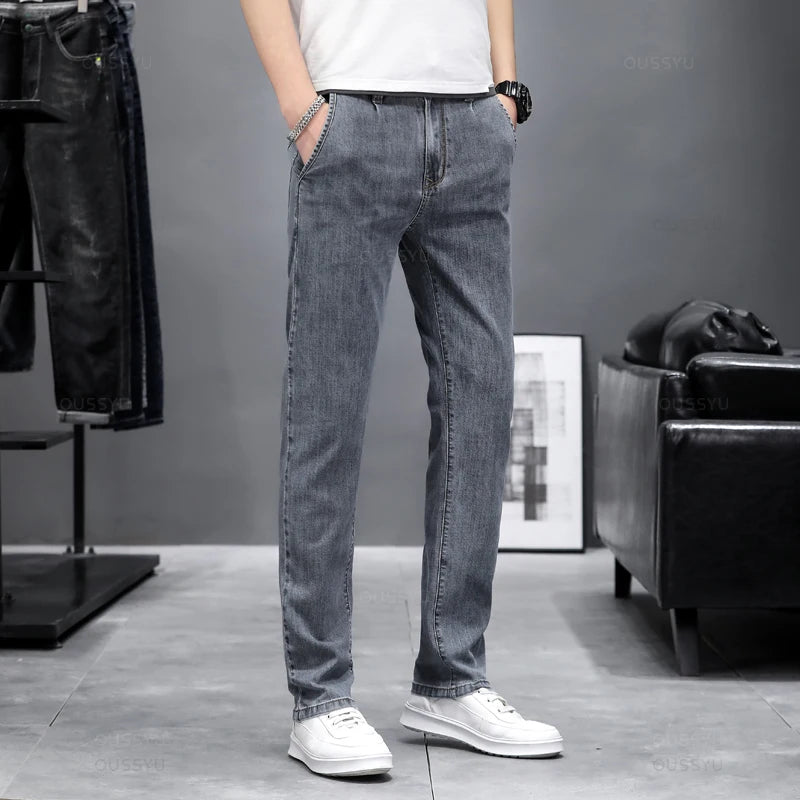 Autumn Stretch Skinny Jeans Men Fashion Casual Slim Fit Denim Designer Elastic Pants Grey Brand Trousers Male Large size 38 40