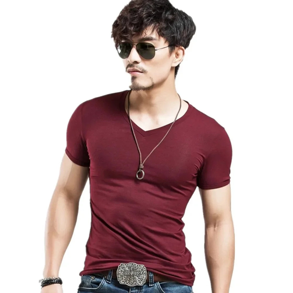 2026 Brand New Men T Shirt Tops V neck Short Sleeve Tees Men's Fashion Fitness Hot T-shirt For Male Man T-shirt Size 5XL
