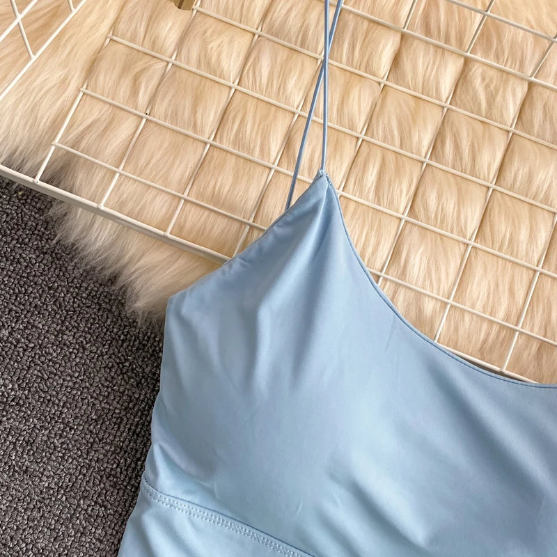 Sexy solid color crop tops sports spaghetti strap tanke top women built in bra off shoulder sleeveless omighty camisole hot