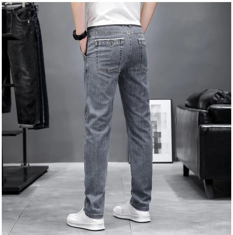 Autumn Stretch Skinny Jeans Men Fashion Casual Slim Fit Denim Designer Elastic Pants Grey Brand Trousers Male Large size 38 40