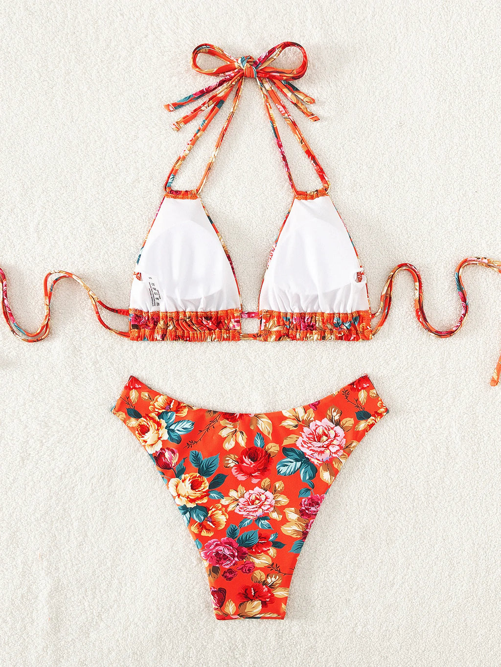 Women's Print High Waist Swimsuit, Cross Halter Bikini, V Neck Bathing Suit, Backless Beachwear, Swimwear, 2023