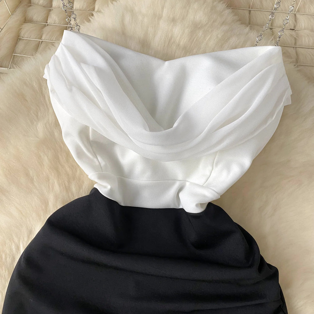 Sexy  Swinging collar Slip Dress pleated sweet Chic Vintage Evening Party Club Women Chic Slim Pencil dresses