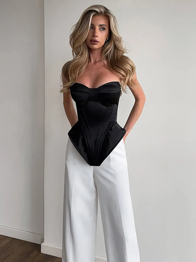 Sexy Fishbone Strapless Short Top Women Chic Sleeveless Off-shoulder Backless Waist Cinching Tops 2026 Lady Evening Party Blouse