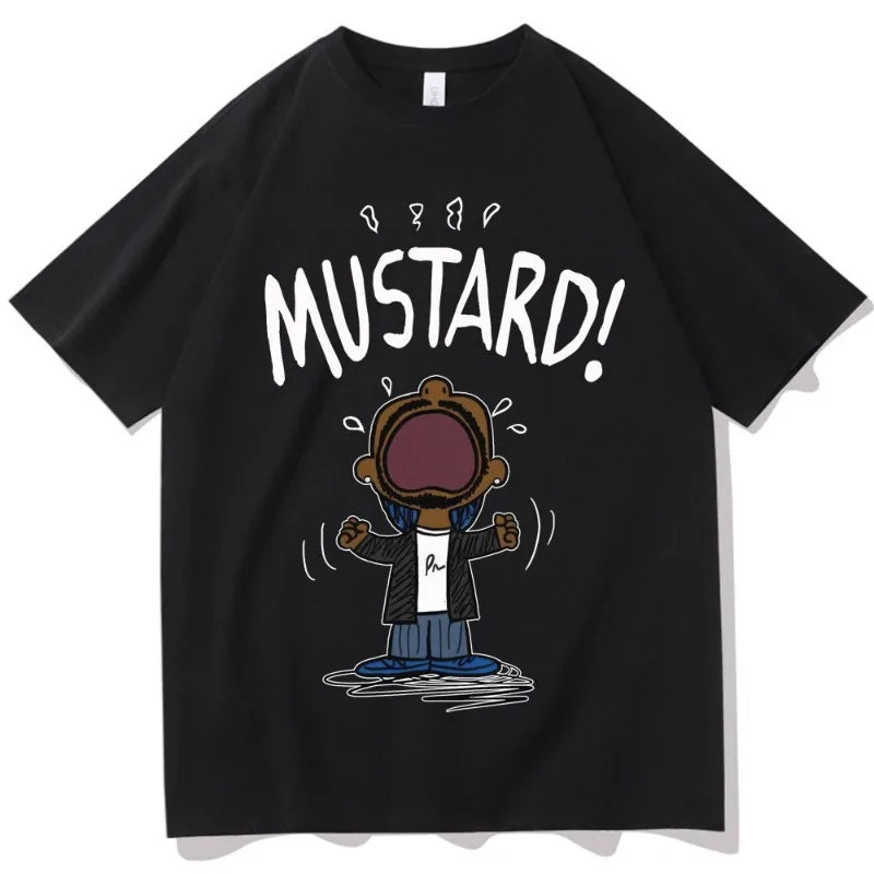 Funny Kendrick Lamar MUSTARD Meme T-Shirt Unisex Short Sleeve Hip Hop100% Cotton Graphic Summer Tee Loose Music Lover Apparel