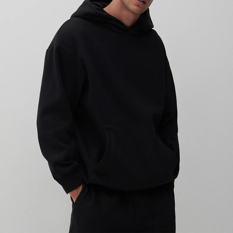 Custom LOGO 400GSM Oversized Frency Terry  Autumn Winter Casual Cotton Men Woven Top Solid Color Hoodies Sweatshirt Streatwear