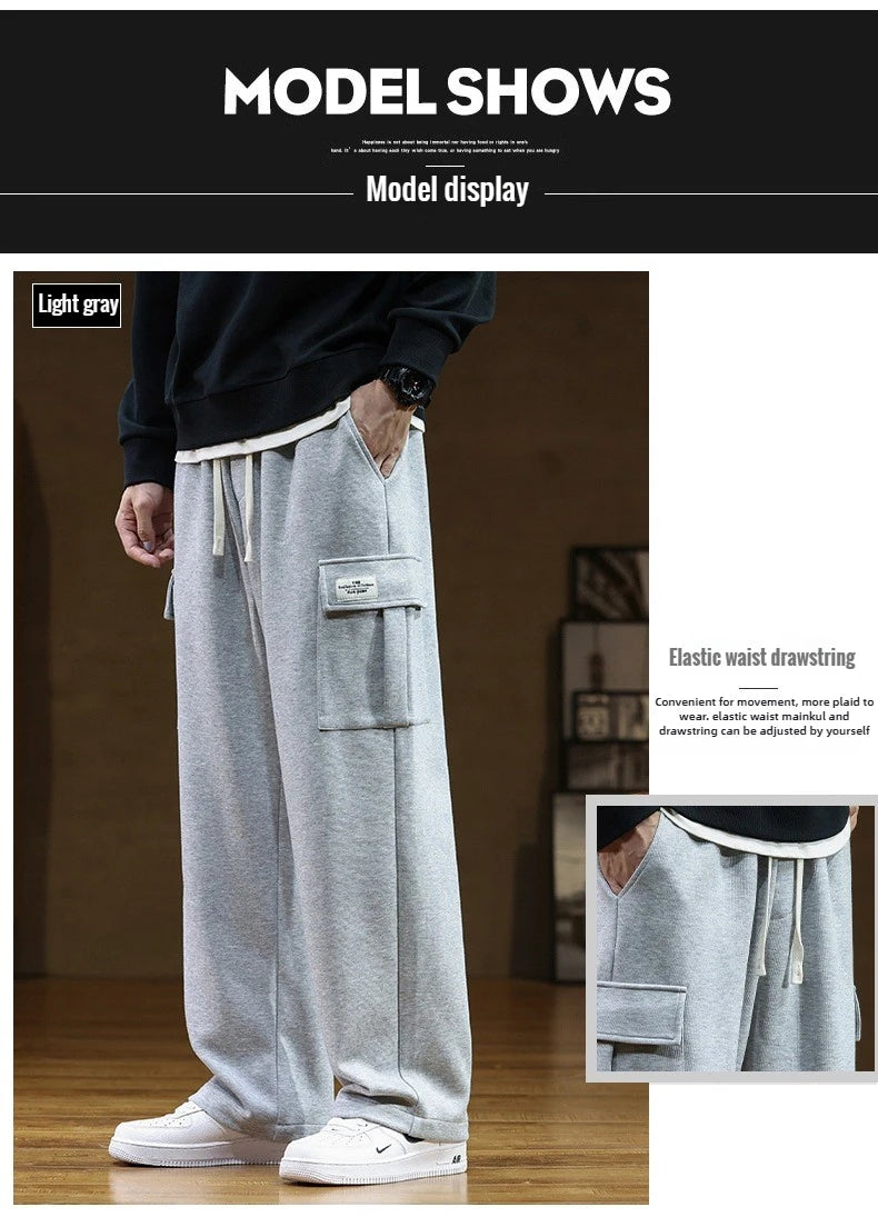2026 New in Wide Leg Pants Men Autumn Straight Elastic Waist Baggy Cargo Trouser Male Relaxed Streetwear Sweatpant Plus Size Big