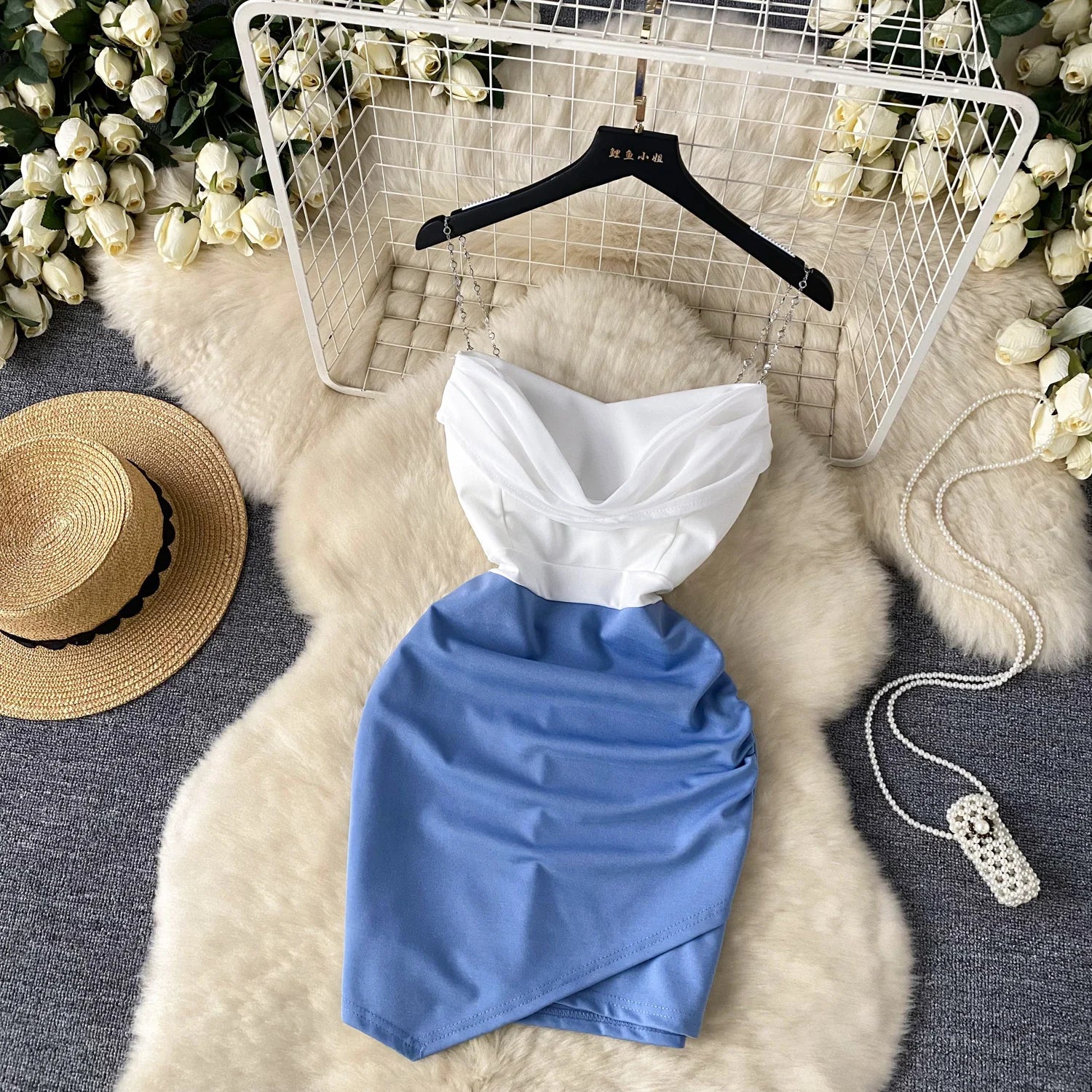 Sexy  Swinging collar Slip Dress pleated sweet Chic Vintage Evening Party Club Women Chic Slim Pencil dresses