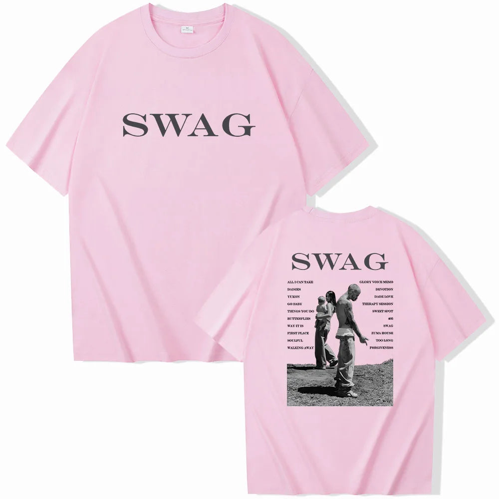 Bieber SWAG 2025 Justin Album T-shirt 2 Sided O-Neck Short Sleeve Shirts Fans Gift