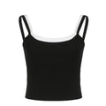 Contrast Fake Two-piece Crop Top Casual Patchwork Sleeveless Fashion Camis Vintage y2k Women Summer Tees Ladies Mini Vest